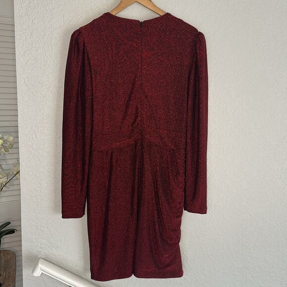 NEW Alex Marie Bodycon Red Metallic Faux Wrap Dress Holiday Glam Cocktail Party - Picture 6 of 7